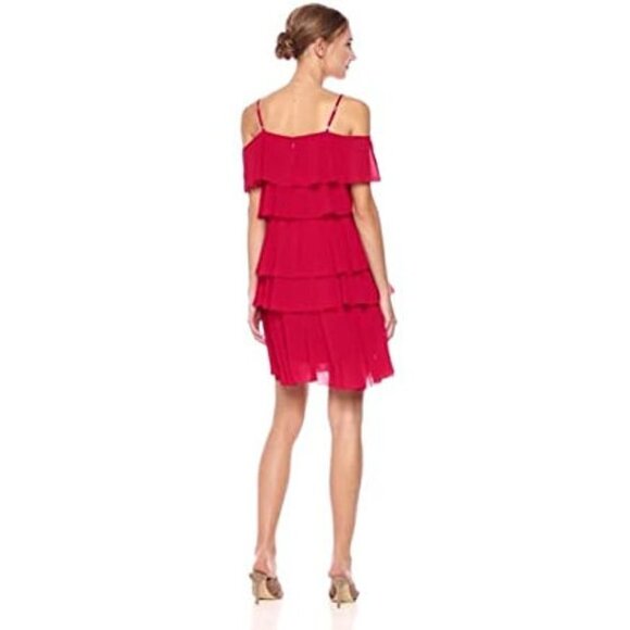 Nanette Nanette Lepore Cold Shoulder Tiered Shift Dress Red Riding Hood Size: 8 - Picture 2 of 4
